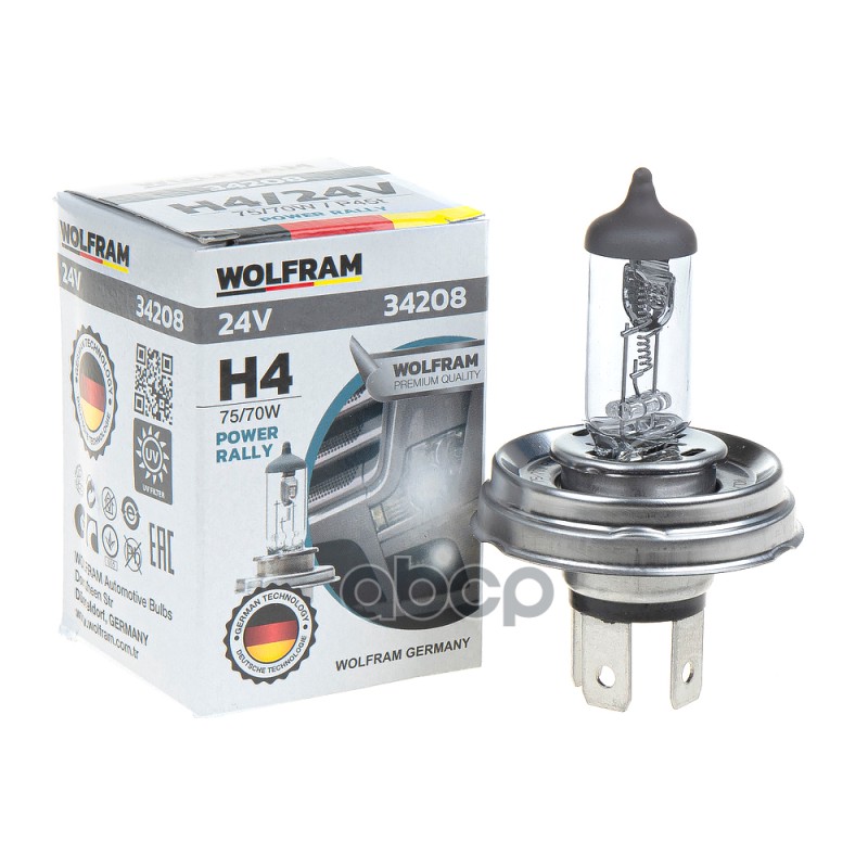 Лампа 24V H4 75/70W P45t WOLFRAM HALOGEN BULB 1 шт. картон 34208 WOLFRAM арт. 34208