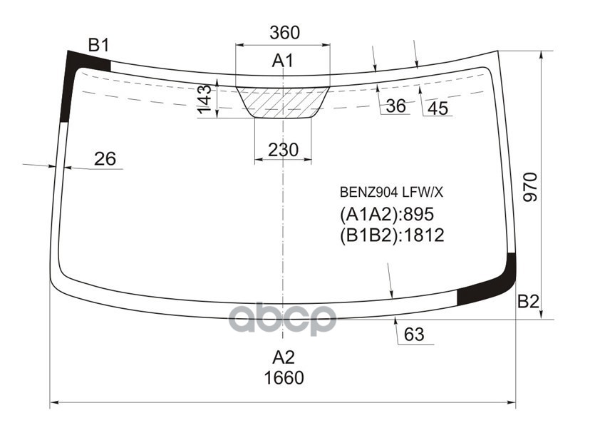 Стекло лобовое (Низкая крыша) Mercedes-Benz Sprinter 95-06 / Sprinter classic RUS 13-18 XYG арт. BENZ904 LFW/X
