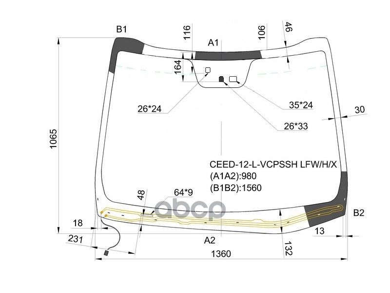 Стекло лобовое (Обогрев щеток/ Датчик дождя/ Место под датчик запотевания) Kia Ceed 12-16 XYG арт. CEED-12-L-VCPSSH LFW/H/X