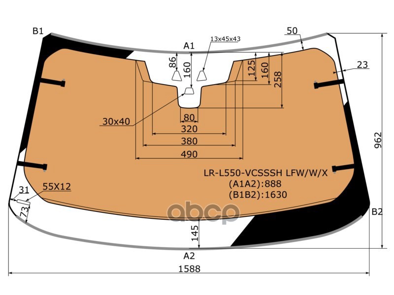 Стекло Лобовое (Обогрев Полный/ Две Камеры/ Датчик Дождя/ Молдинг) Land Rover Discovery Sport 14-23 XYG арт. LR-L550-VCSSSH L...