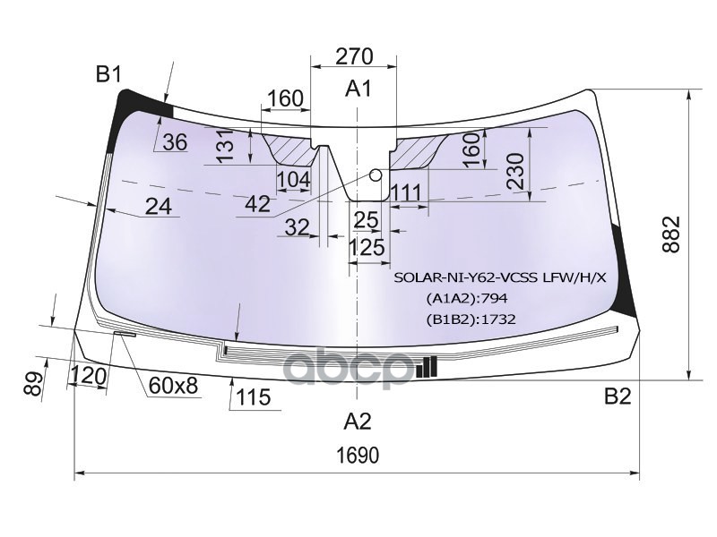 Стекло Лобовое (Атермальное/ Обогрев Щеток/ Камера/ Датчик Дождя) Nissan Patrol 10-19 / Infiniti Qx5 XYG арт. SOLAR-NI-Y62-VC...