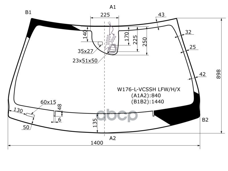 Стекло лобовое (Камера/ Датчик дождя) Mercedes-Benz A-Class 12-18 / CLA-Class 13-19 XYG арт. W176-L-VCSSH LFW/H/X