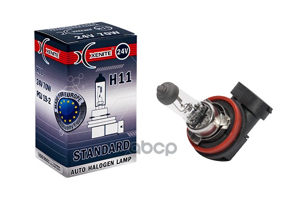 Лампа галогеновая головного света H11 PGJ19-2 3200K Standart 24V 70W 1шт Xenite арт. 1007067