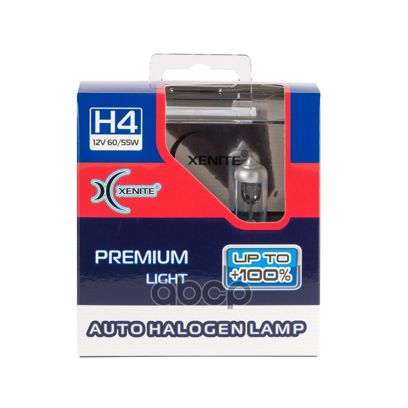 Лампа галогеновая головного света H4 P43t 3600K PREMIUM Яркость+100% 12V 60/65W Блистер 2шт Xenite арт. 1007119