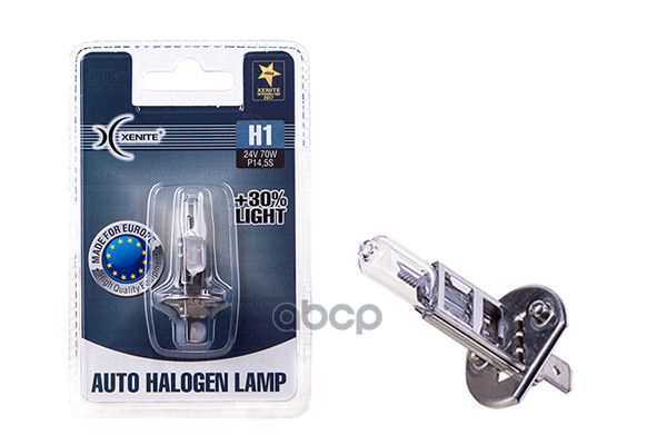 Лампа галогеновая головного света H1 P14.5s 24V +30% Блистер 1шт Xenite арт. 1007134