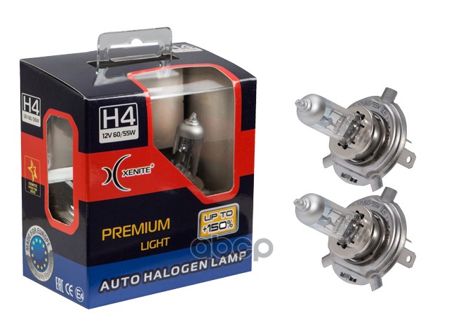 Лампа галогеновая головного света H4 P43t 12V 60/55W +150% 2шт Xenite арт. 1007161