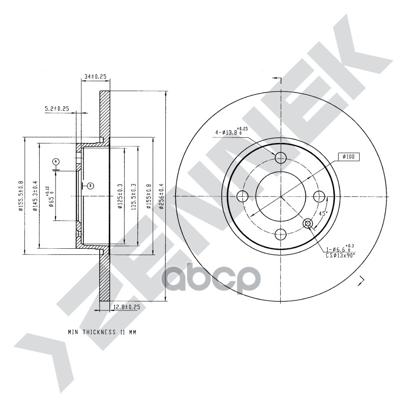 Диск Тормозной Передний Vw Caddy 2 95-03, Golf 3/4 91-03 (2 Шт) Zennek Dbd0005 ZENNEK арт. DBD0005