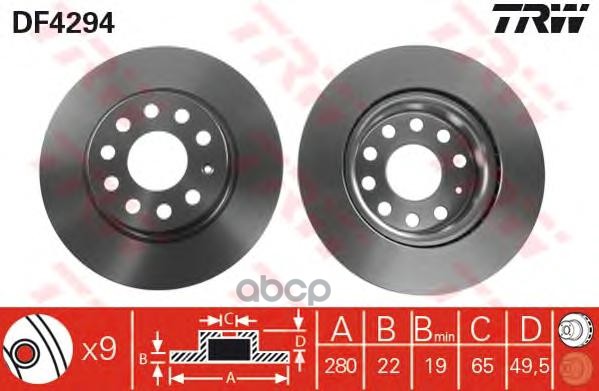 Диск тормозной передний VW GOLF V/AUDI A3 [8P] 280*22 ZF Russia арт. df4294zfr