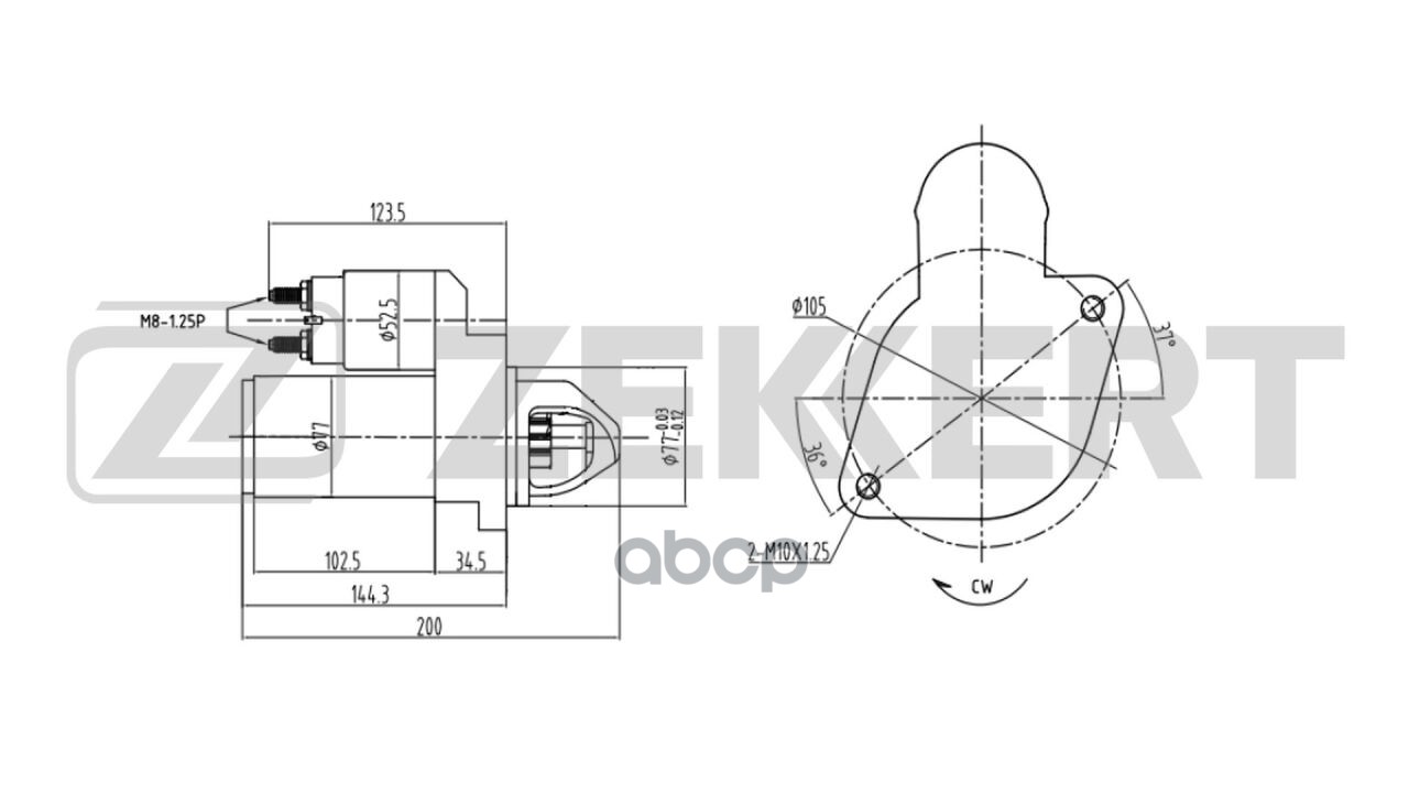 Стартер Kia Cerato 06-  Spectra 06-  Hyundai Elantra III 00-  Accent II III 00-  Getz 02- Zekkert арт. an-1003