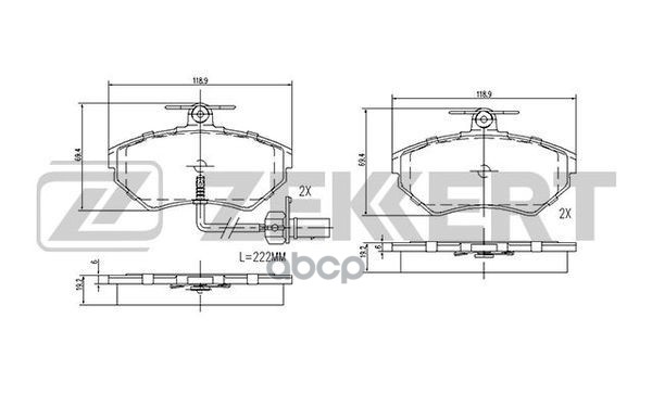 Колодки торм. диск. передн. с датчиком Audi A4 I-III 95-  Seat Exeo 08-  VW Bora 99-  Passat V 96- Zekkert арт. bs-2827