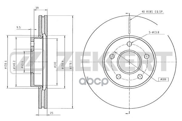 Диск торм. перед. Ford C-Max I  II 07-  Focus II  III 04-  Volvo C30 06-  S40 II 04-  C70 II 06-  V5 Zekkert арт. bs-5005