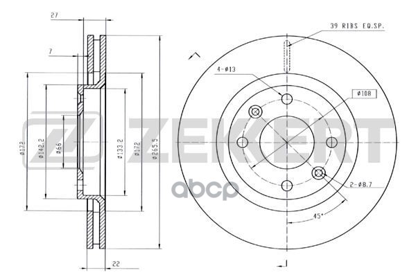 Диск торм. перед. Citroen Berlingo I 96-  C3 I  II 02-  C4 I  II 04-  C5 I  II 01-  Xsara 97- (с пок Zekkert арт. bs-5028b