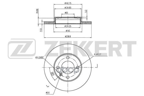 Диск торм. перед. Audi 80 II  III 75-  Seat Ibiza II 93-  Toledo 91-  VW Golf I-III 74-  Passat I-IV Zekkert арт. bs-5069