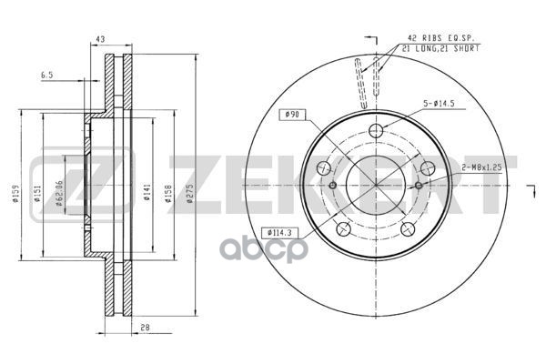 Диск торм. перед. Lexus ES (VZV_  MCV_) 91-  Toyota Camry (V10  V20  V30) 91- Zekkert арт. bs-5142