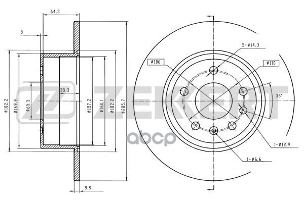 Диск торм. задн. Opel Vectra B 95-  Saab 900 (YS3D) 93-  9-3 (YS3D)  9-5 (YS3E) 97- Zekkert арт. bs-5163
