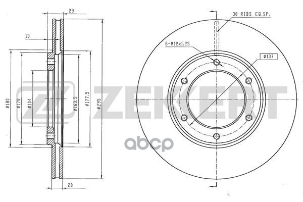 Диск торм. перед. Nissan Patrol (Y60  GR) 88- Zekkert арт. bs-5178