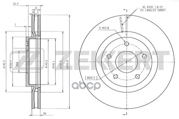 Диск торм. перед. Nissan Qashqai (J10  NJ10  JJ10E) 06-  X-Trail (T31) 07-  Juke (F15) 10- (с покрыт Zekkert арт. bs-5183b