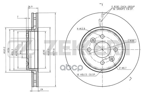 Диск торм. перед. Renault Megane I  II 96-  Captur 13-  Scenic I  II 99-  Clio II  III 00- (с доп. о Zekkert арт. bs-5214