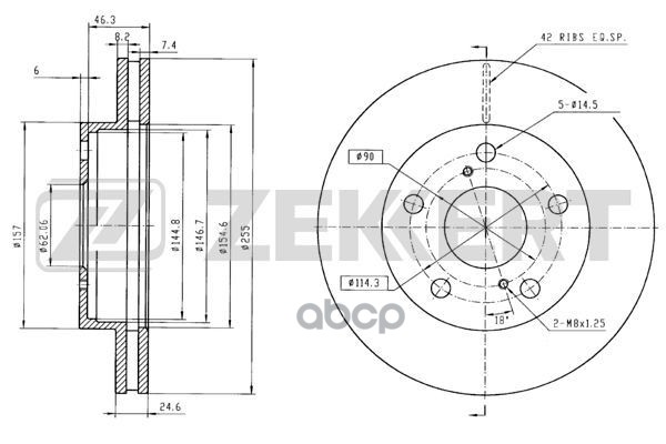 Диск торм. перед. Toyota Previa (R10  R20) 90-  Dodge Caravan IV 00- Zekkert арт. bs-5219
