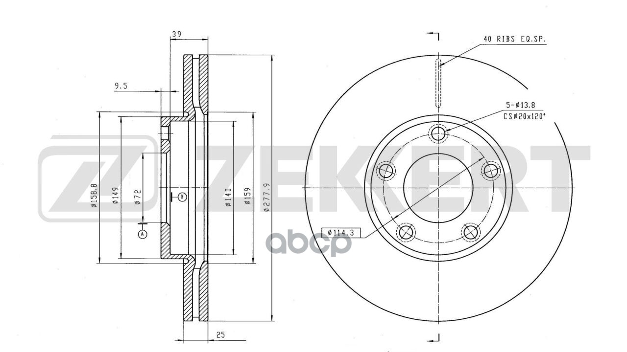 Диск торм. перед. Mazda 3 I  II 03-  5 I  II 05- (с покрытием) Zekkert арт. bs-5252b