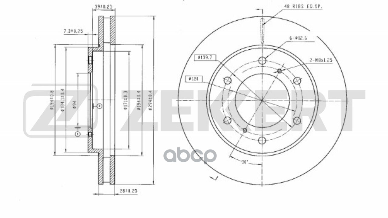 Диск тормозной передний Mitsubishi Pajero Sport II 08-  L200 III 15- (с покрытием) Zekkert арт. bs-5321b
