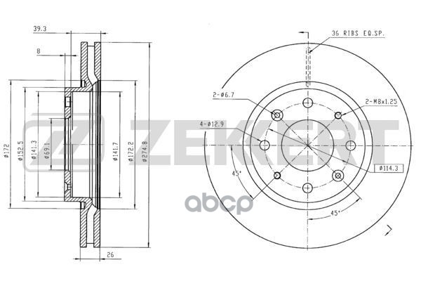 Диск торм. перед. Kia Cerato I 04- Zekkert арт. bs-5476
