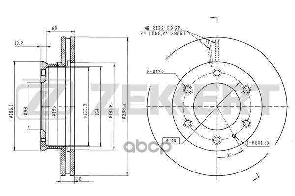 Диск торм. перед. Mazda B-Serie IV 99-  BT-50 06- Zekkert арт. bs-5477