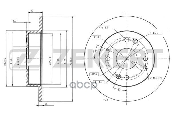 Диск торм. задн. Honda Accord IV-V 90-  Civic VI 97-  Rover 600 (RH) 93- Zekkert арт. bs-5682