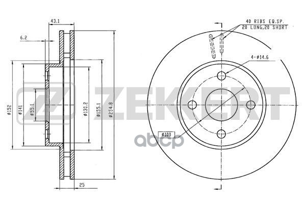 Диск торм. перед. Toyota Corolla (E120) 01-  Corolla Verso (E120) 01-  Geely Vision 06- Zekkert арт. bs-5692