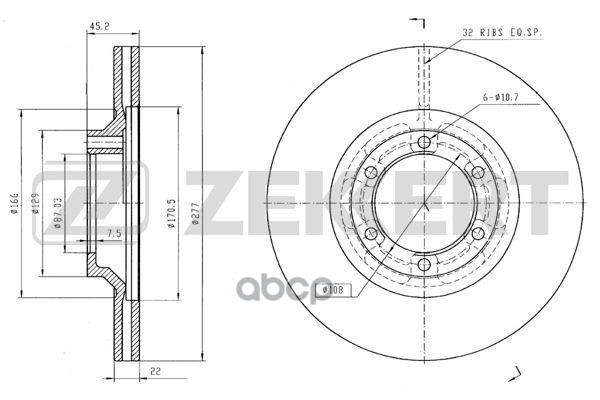 Диск торм. перед. Mitsubishi L 200 86-  L 300 80-  Pajero 83-  Hyundai Galloper II 98- Zekkert арт. bs-5693