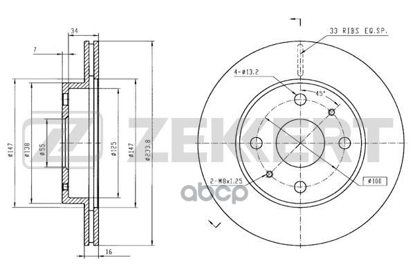 Диск тормозной перед. Daihatsu Sirion I  II 98-  YRV 01-  Subaru Justy 07- Zekkert арт. bs-5725