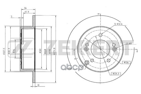 Диск торм. задн. KIA Carens II-III 02- Zekkert арт. bs-5729