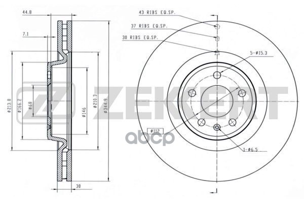 Диск торм. перед. Audi A4 IV 07-  A5/S5 07-  A6 IV 10-  A7 10-  Q5 08- Zekkert арт. bs-5781