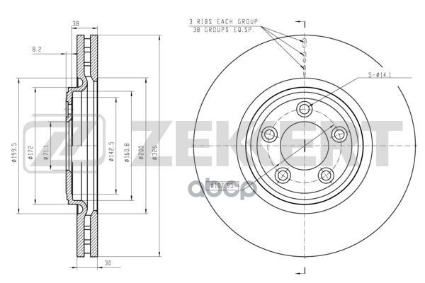 Диск торм. перед. Jaguar XF (X250) 08- Zekkert арт. bs-5833