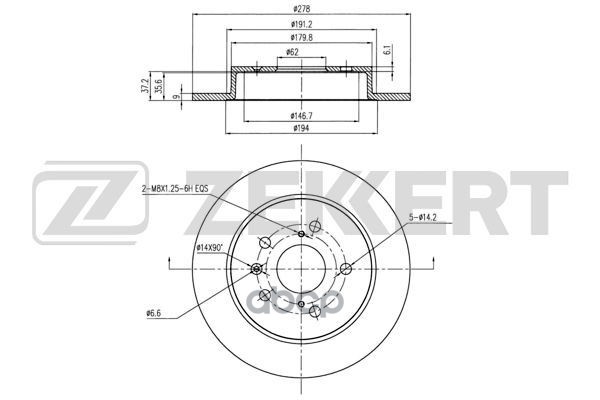 Диск торм. задн. Fiat Sedici 06-  Suzuki SX4 (EY  GY  RW) 06- Zekkert арт. bs-5854