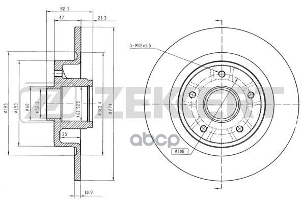 Диск торм. задн. Renault Scenic II 05-  Laguna II 01- (без подшипника  без ABS) Zekkert арт. bs-5862