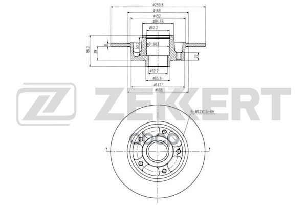 Диск торм. задн. Renault Fluence 10-  Megane III 08 (с покрытием  с подшипником  с кольцом abs) Zekkert арт. bs-5878bz