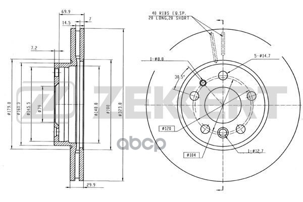 Диск торм. перед. BMW 5 (E39) 96-  7 (E32  E38) 87-  8 (E31) 90- Zekkert арт. bs-6129
