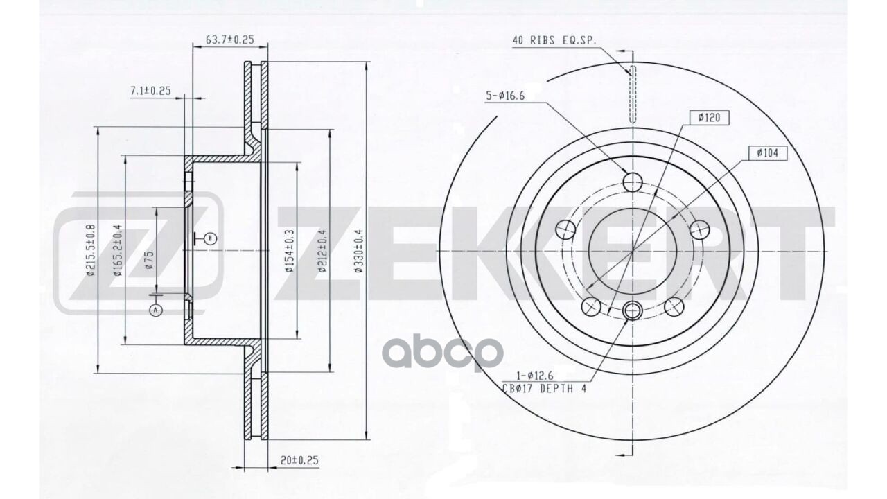 Диск тормозной передний MB C-Class (A205  C205  W205) 13-  E-Class (C238  W213  S213) 16- (с покрыти Zekkert арт. bs-6194b