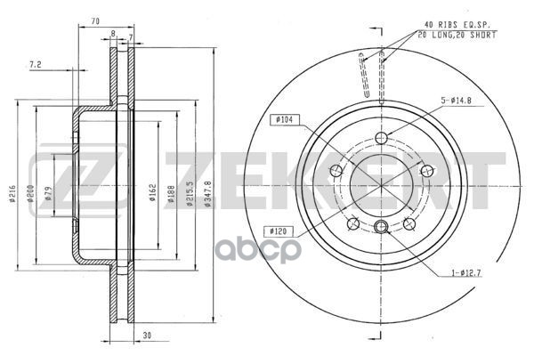 Диск торм. перед. BMW 5 (E60  E61) 02-  6 (E63  E64) 03- Zekkert арт. bs-6303