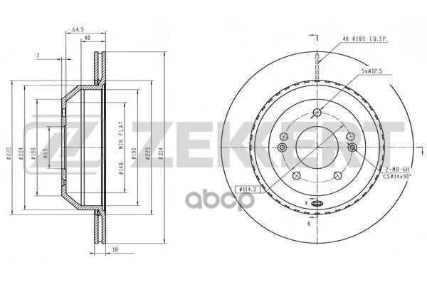 Диск тормозной задн. Kia Sorento/Sorento Prime III 15- Zekkert арт. bs-6561