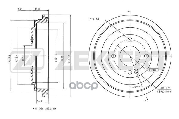 Барабан торм. Kia Rio III IV 11-  Hyundai Solaris IV V 10-  i20 II 16- Zekkert арт. bs-6622