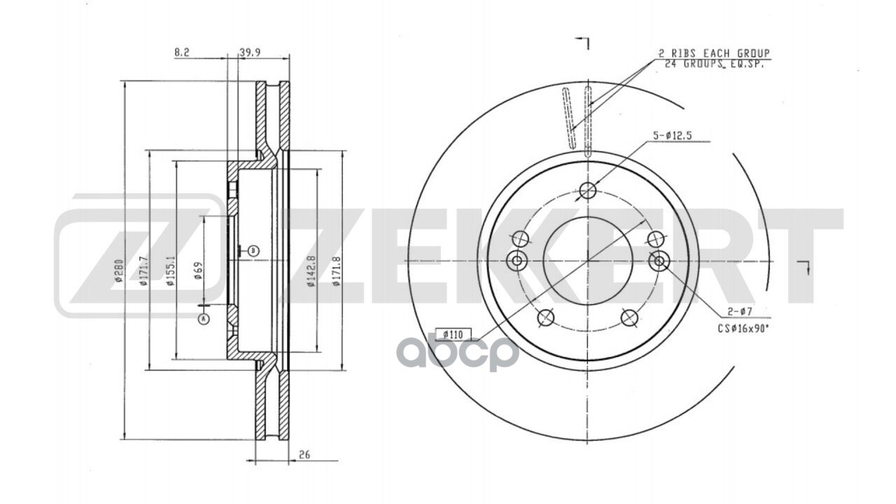 Диск торм. перед. Kia Rio 00-  Changan CS35 12- Zekkert арт. bs-6640