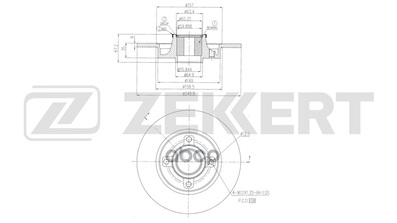 Диск торм. зад. Peugeot 307 00-  Citroen C4 04- (с подшипником  с ABS) Zekkert арт. bs-6648
