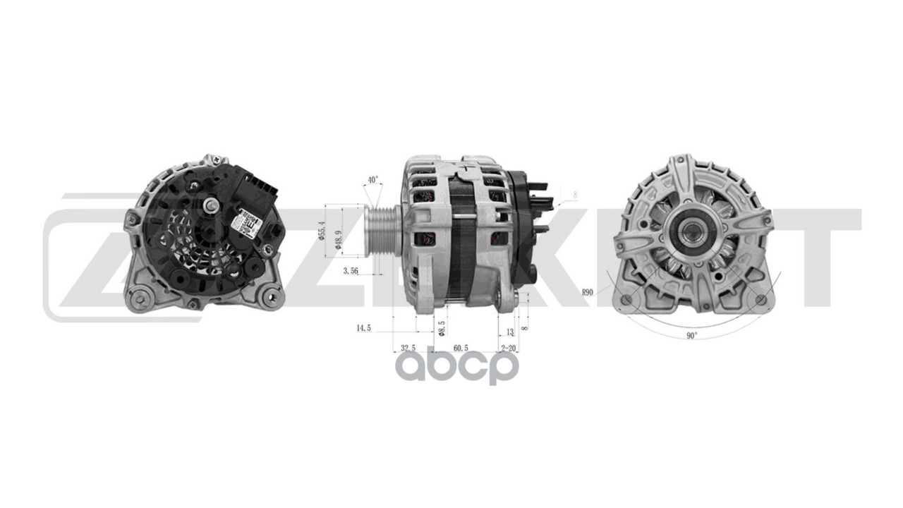 Генератор Nissan Qashqai (J11) 13-  Renault Megane IV 15-  Scenic IV 16-  Opel Vivaro B 14- Zekkert арт. ge-1055