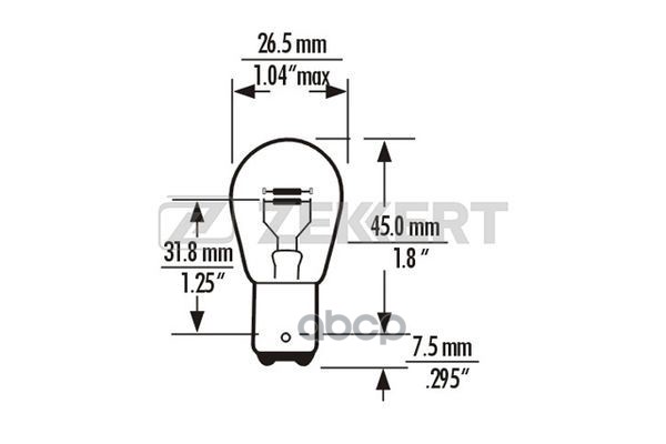 Лампа P21/4W 12V 21/4W BAZ15d (миним. кол-во заказа 10 шт) Zekkert арт. lp-1075