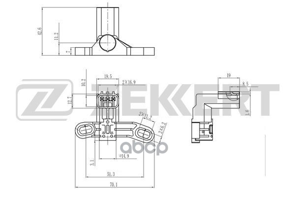 Датчик положения коленвала Mazda 3 08-  5 05-  6 02-  CX-7 07-  MPV II 02-  MX-5 III 05- Zekkert арт. se-4082