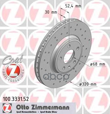 Диск тормозной передний AD ZIMMERMANN 100.3331.52 Zimmermann арт. 100.3331.52