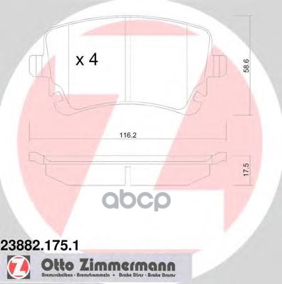 Колодки Тормозные Дисковые Audi  Skoda  Vw Inkl. Zubeh?R Zimmermann арт. 23882.175.1