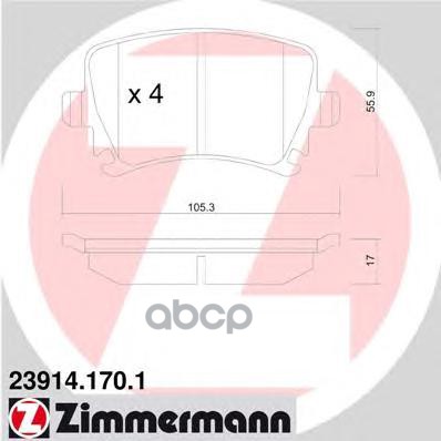 Колодки тормозные задние ZIMMERMANN 23914.170.1 Zimmermann арт. 23914.170.1